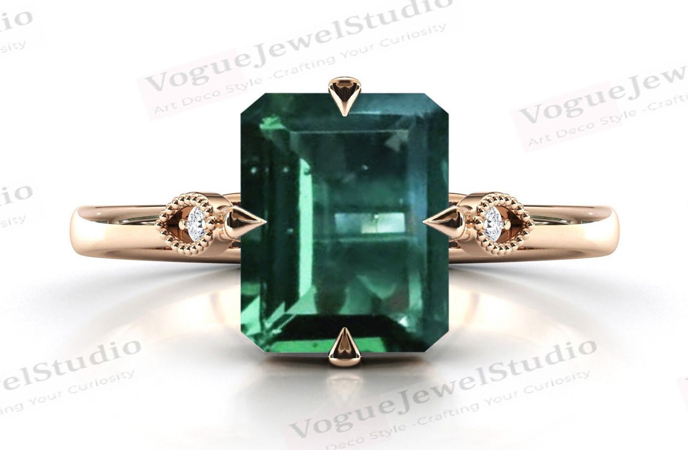 3Ct Smaragd Schliff Moldavit Verlobungsring 14K Gold Edelstein Ehering Antik Brautring Für Frauen von VogueJewelStudio