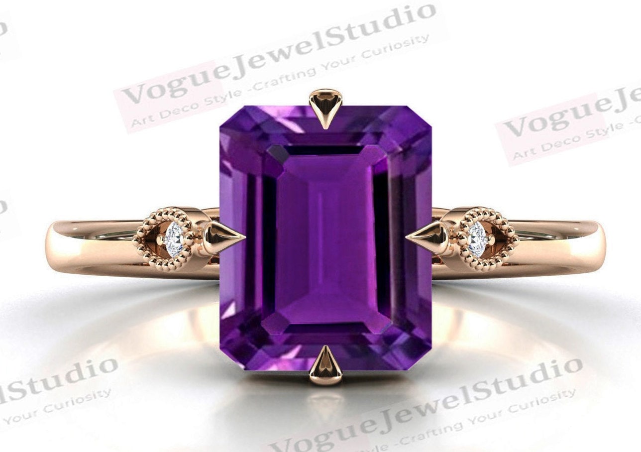 3Ct. Amethyst Verlobungsring Smaragdschliff Ehering 14K Gold Vintage Antik Jahrestag Geschenk von VogueJewelStudio