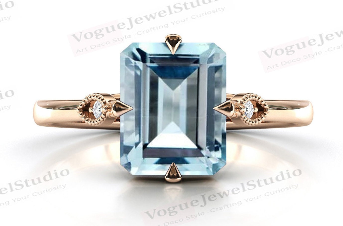 3Ct. Aquamarin Verlobungsring Smaragd Schliff Ehering Antik Solitär Unikat Brautring von VogueJewelStudio