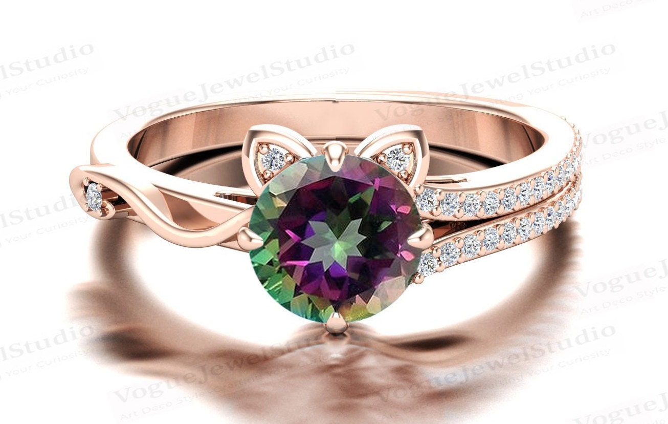 Antik Mystic Topas Verlobungsring 14K Gold Topaz Hochzeitsring Für Frauen Jahrestag Geschenk Art Deco Braut Versprechen Ring von VogueJewelStudio