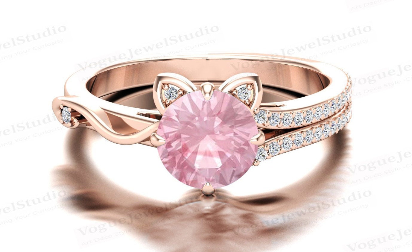 Antik Rosa Turmalin Verlobungsring Art Deco Ehering Für Frauen 14K Roségold Brautring Vintage von VogueJewelStudio