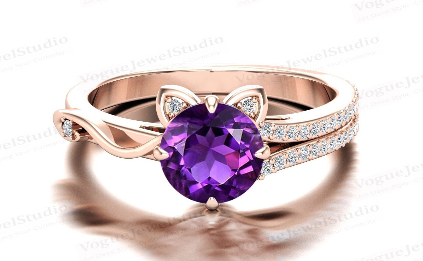 Antiker Amethyst Verlobungsring Art Deco Ehering Für Frauen 14K Roségold Vintage Braut Versprechen Ring von VogueJewelStudio