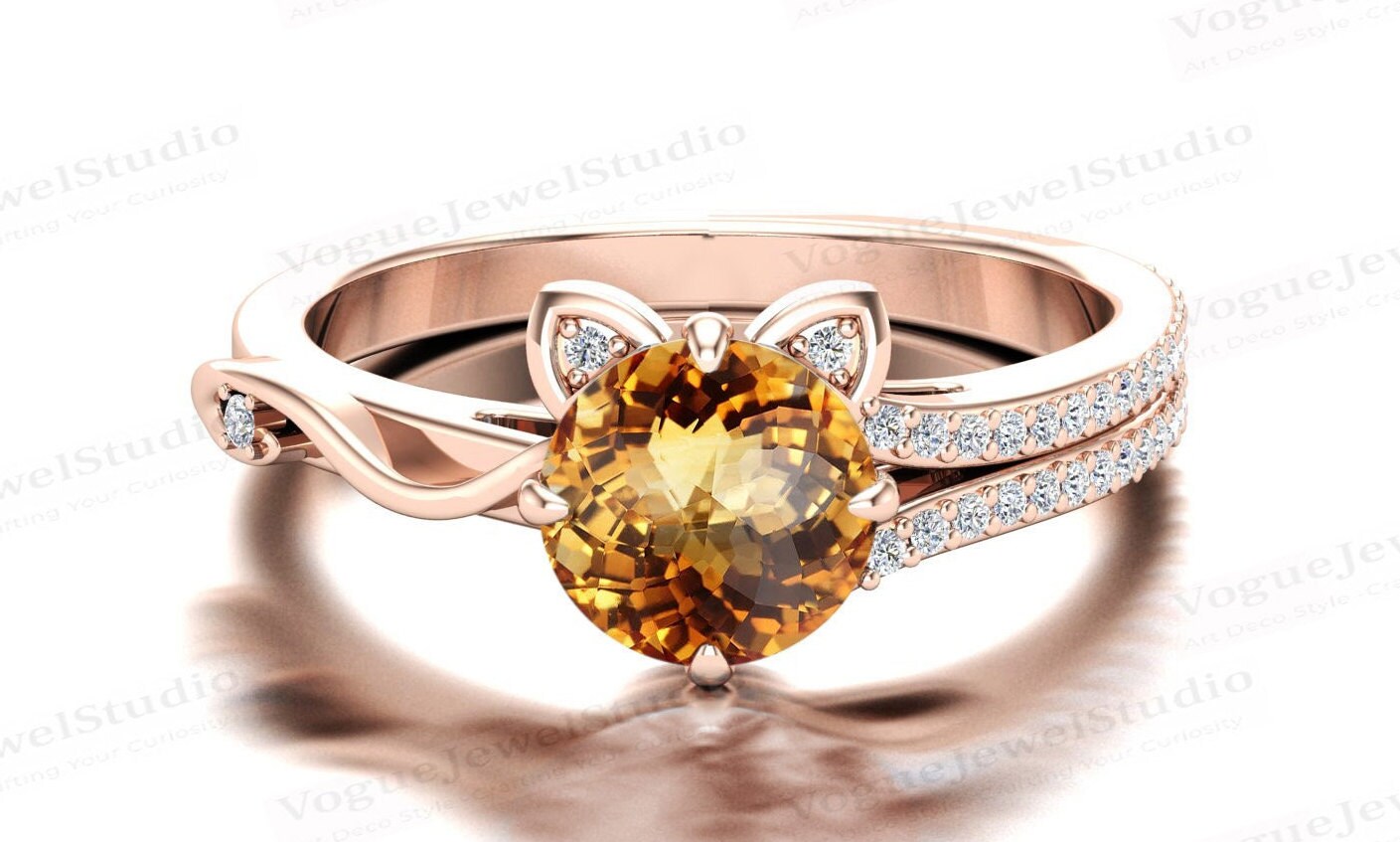 Antiker Citrin Verlobungsring Art Deco Ehering Für Frauen Jahrestag Geschenk 14K Gold Brautring Filigraner Stil Ring von VogueJewelStudio