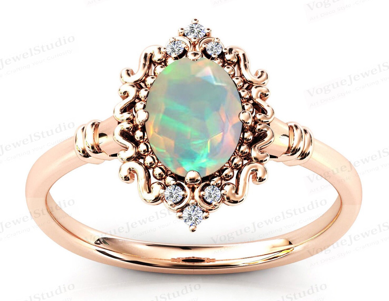 Antiker Opal Verlobungsring 14K Gold Ehering Für Frauen Natürlicher Feuer Art Deco Filigran von VogueJewelStudio