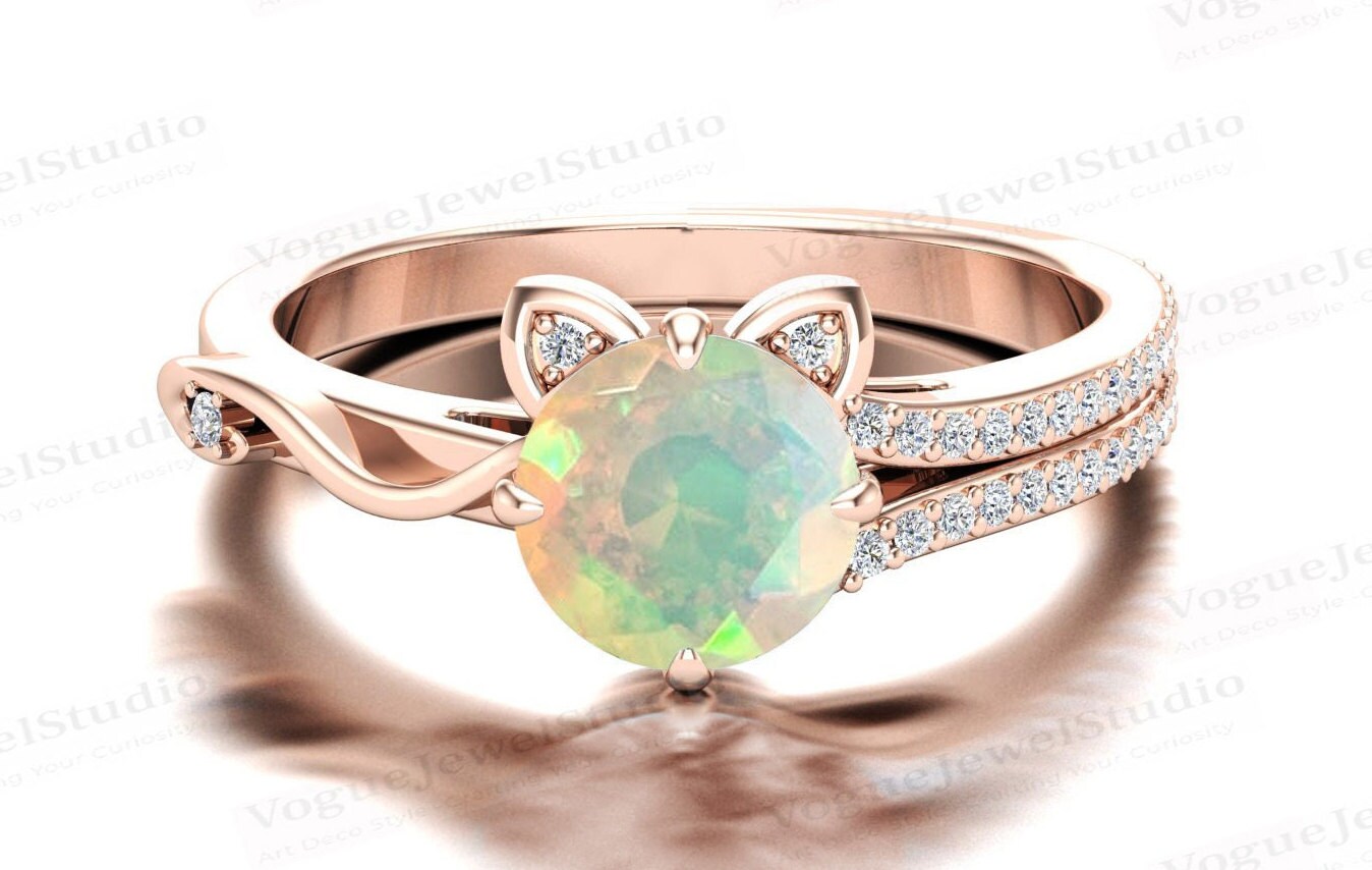 Antiker Opal Verlobungsring Art Deco Ehering 14K Gold Edelstein Ring Für Frauen Vintage Brautring von VogueJewelStudio