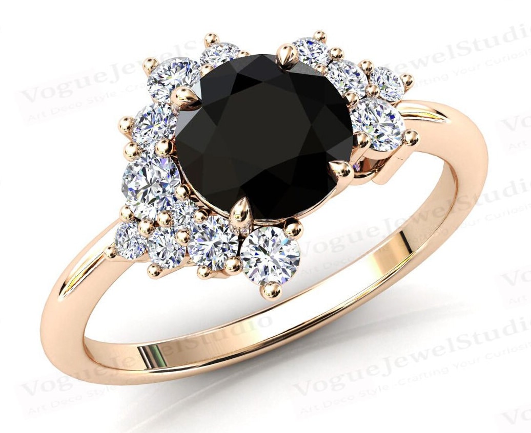 Antiker Schwarzer Onyx Verlobungsring 14K Gold Ehering Edelstein Für Frauen Art Deco Schwarzer Brautring von VogueJewelStudio