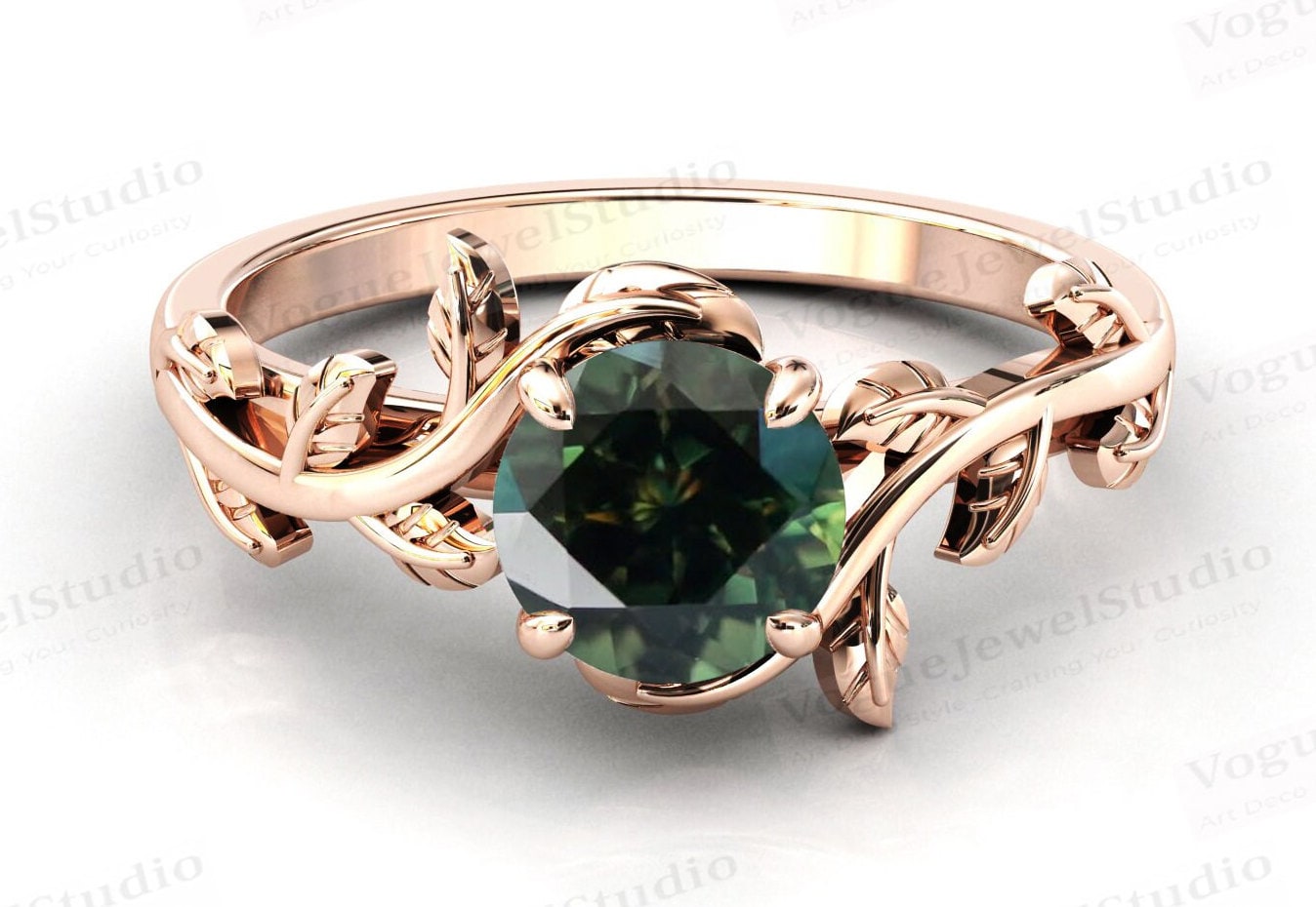 Antiker Teal Saphir Verlobungsring Art Deco Blatt Ehering Für Frauen 14K Gold Vintage Braut Versprechen Ring von VogueJewelStudio