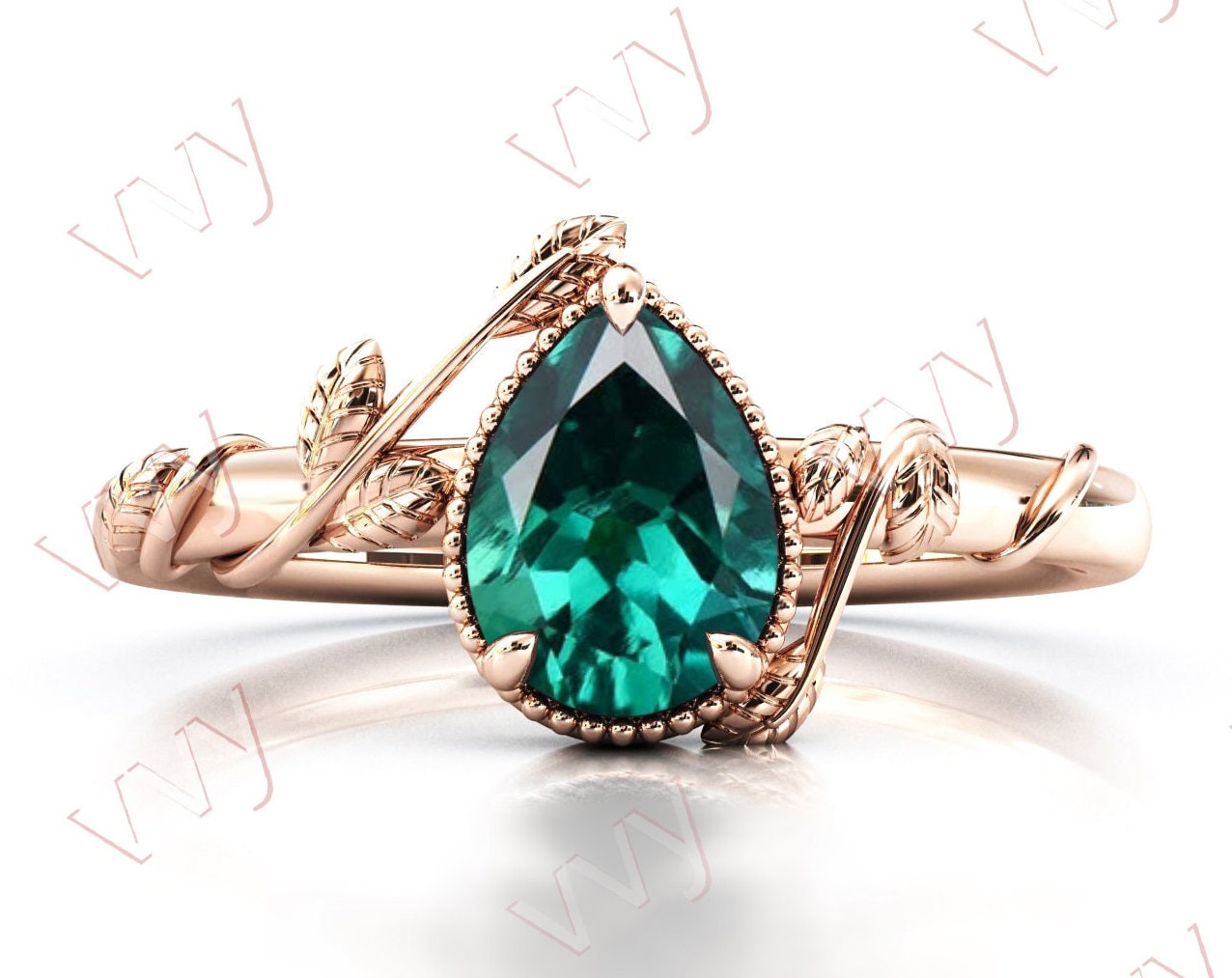 Art-Deco-Blatt Stil Smaragd Verlobungsring 14K Rosegold Antike Hochzeit Vintage Braut Jahrestag Ring Für Frauen von VogueJewelStudio