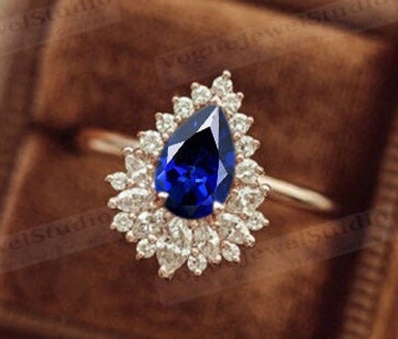 Art Deco Blauer Saphir Verlobungsring 14K Gold Blauer Ehering Für Frauen Vintage Brautring Antik Heiligenschein von VogueJewelStudio