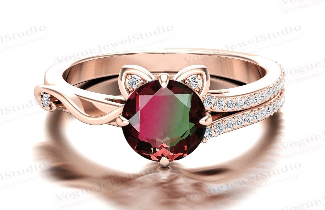 Art Deco Multi Color Turmalin Verlobungsring Antik Ehering 14K Gold Vintage Braut Versprechen Ring Art Deco Multi Color Turmalin Verlobungsring Antik Ehering 14K Gold Vintage Braut Versprechen Ring von VogueJewelStudio