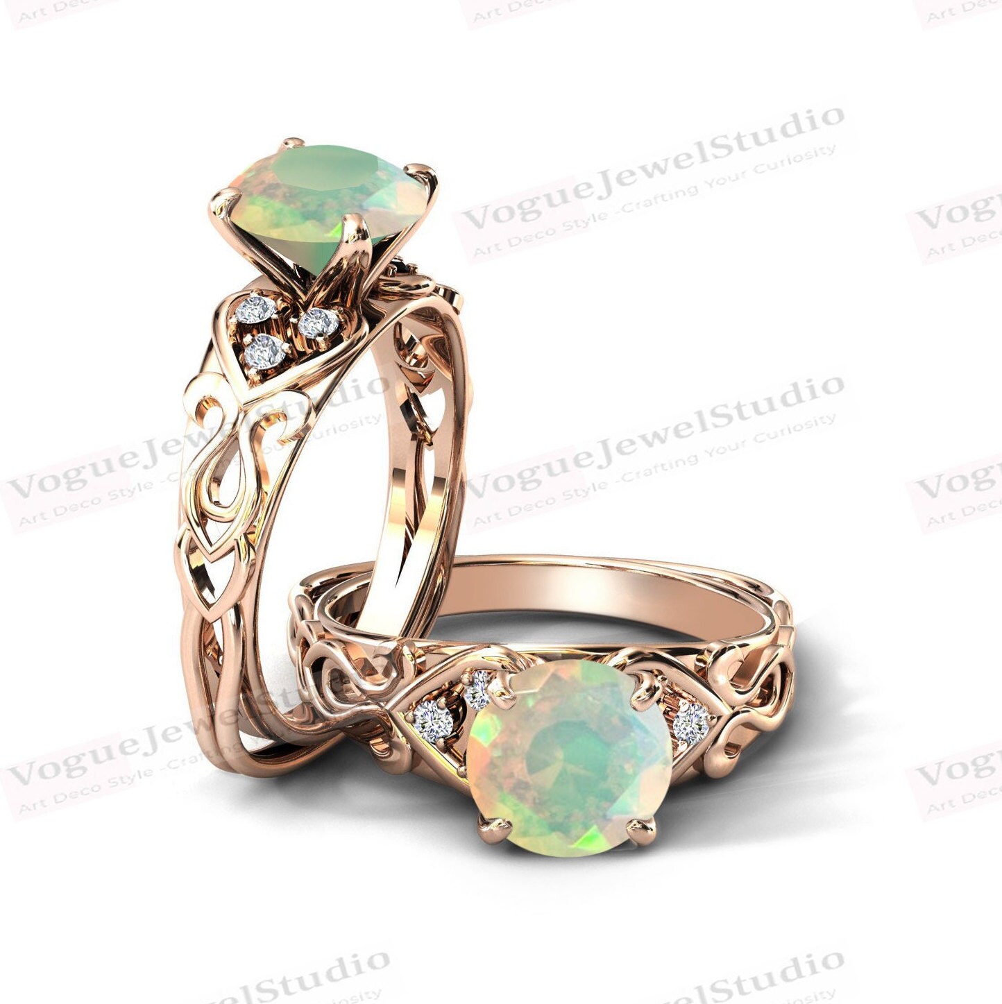 Art Deco Opal Verlobungsring 14K Gold Antik Ehering Vintage Brautschmuck Ring Für Frauen von VogueJewelStudio