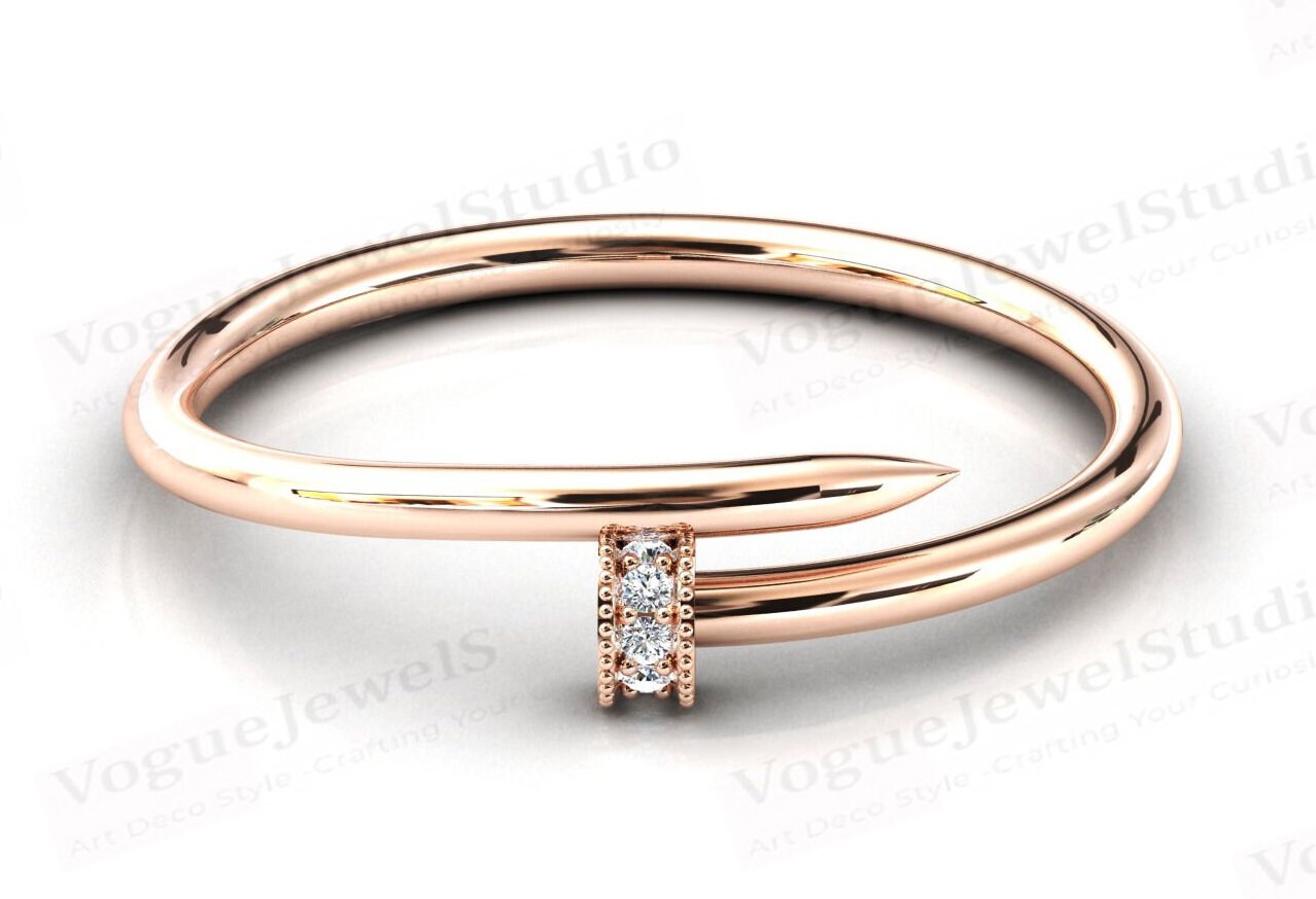 Einzigartiger Moissanit Verlobungsring 14K Roségold Zierliche Ehering Für Frauen Jahrestag Geschenk Minimalistisch Brautring von VogueJewelStudio