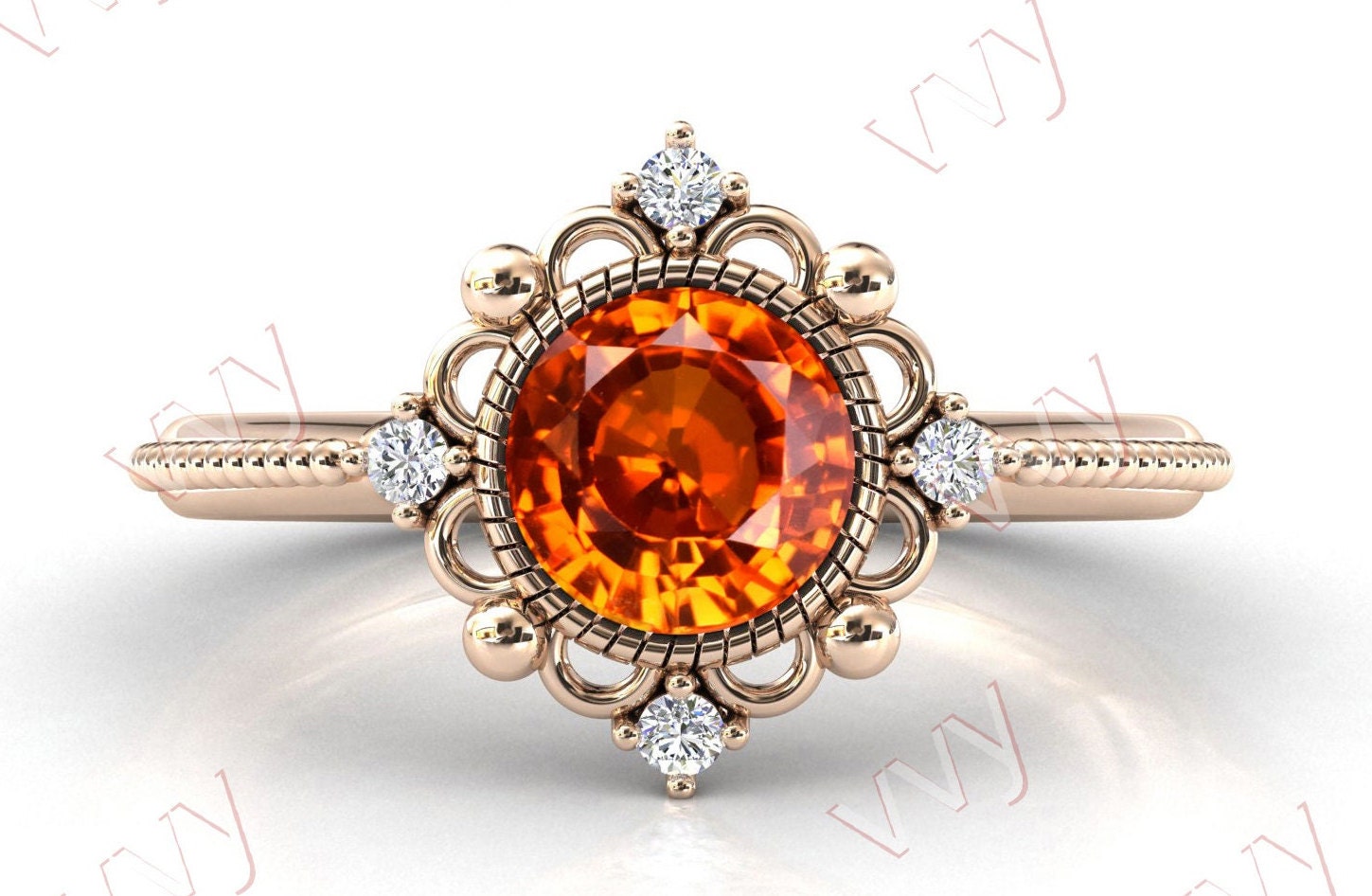 Einzigartiger Orange Saphir Verlobungsring Art Deco Filigran Ehering Vintage Brautring 14K Gold Hochzeit Jahrestag Ring von VogueJewelStudio