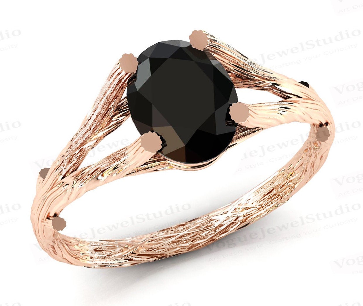 Einzigartiger Schwarzer Onyx Verlobungsring Natur Inspirierter Ehering Ast 14K Gold Schwarz Brautschmuck Ring von VogueJewelStudio