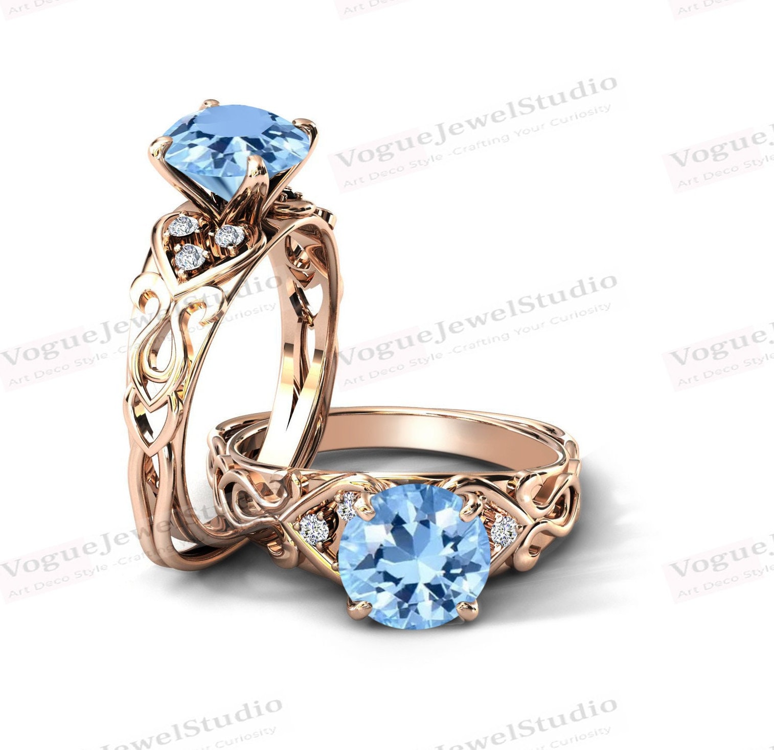 Einzigartiger Sky Blue Topas Verlobungsring 14K Gold Topaz Art Deco Ehering Vintage Braut Hochzeitsring von VogueJewelStudio