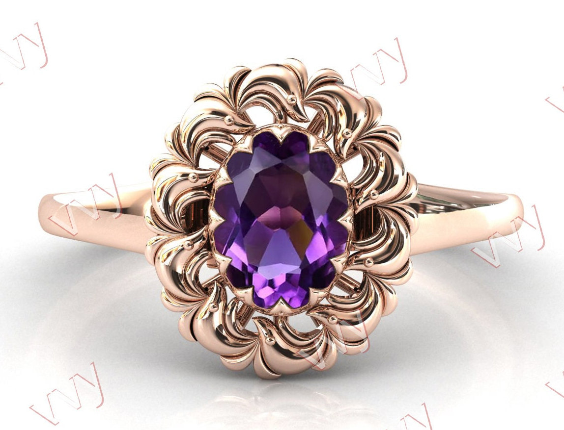 Karpfen Koi Fisch Stil 14K Gold Amethyst Verlobungsring Art Deco Ehering Vintage Braut Ring Geschenk Für Frauen von VogueJewelStudio