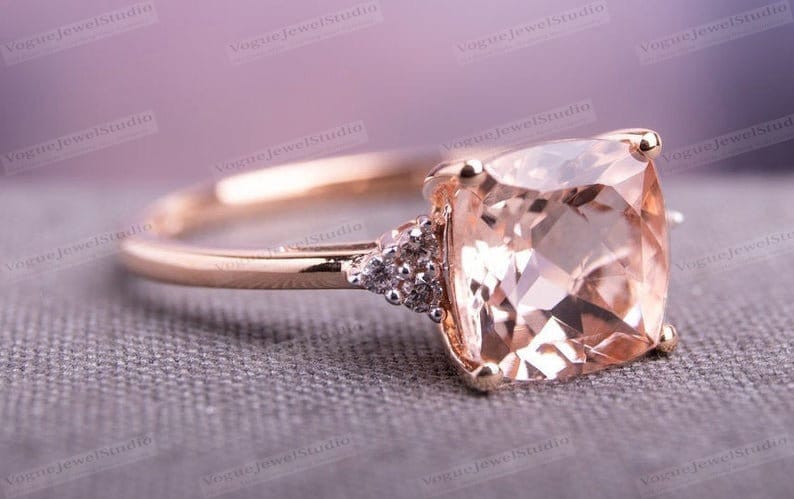 Kissenschliff Morganit Verlobungsring Rosegold Ehering Unikat 14K Gold Für Sie von VogueJewelStudio