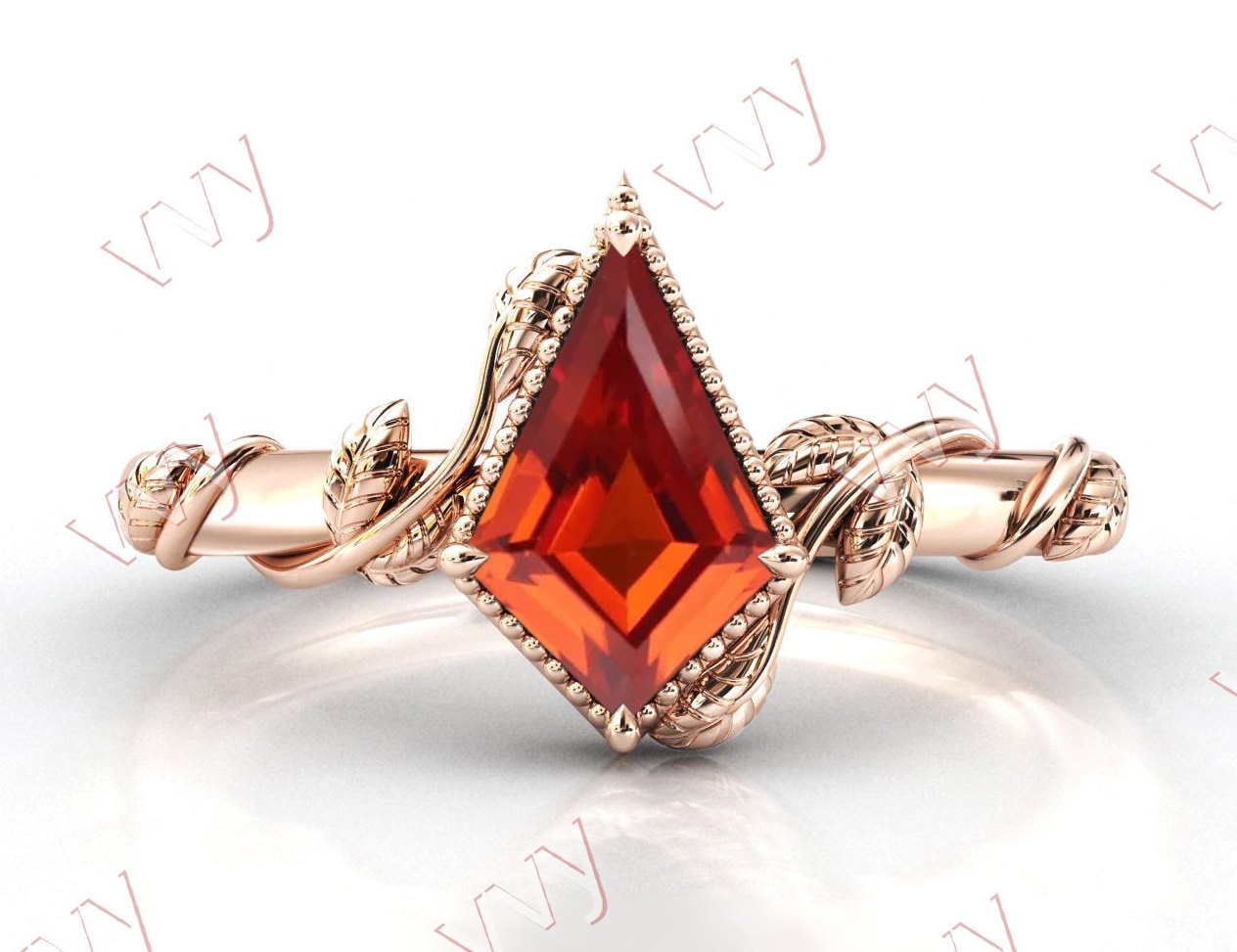 Kite Shaped Orange Saphir Verlobungsring Für Frauen Art Deco Blatt Stil Ehering Vintage Braut Ring von VogueJewelStudio