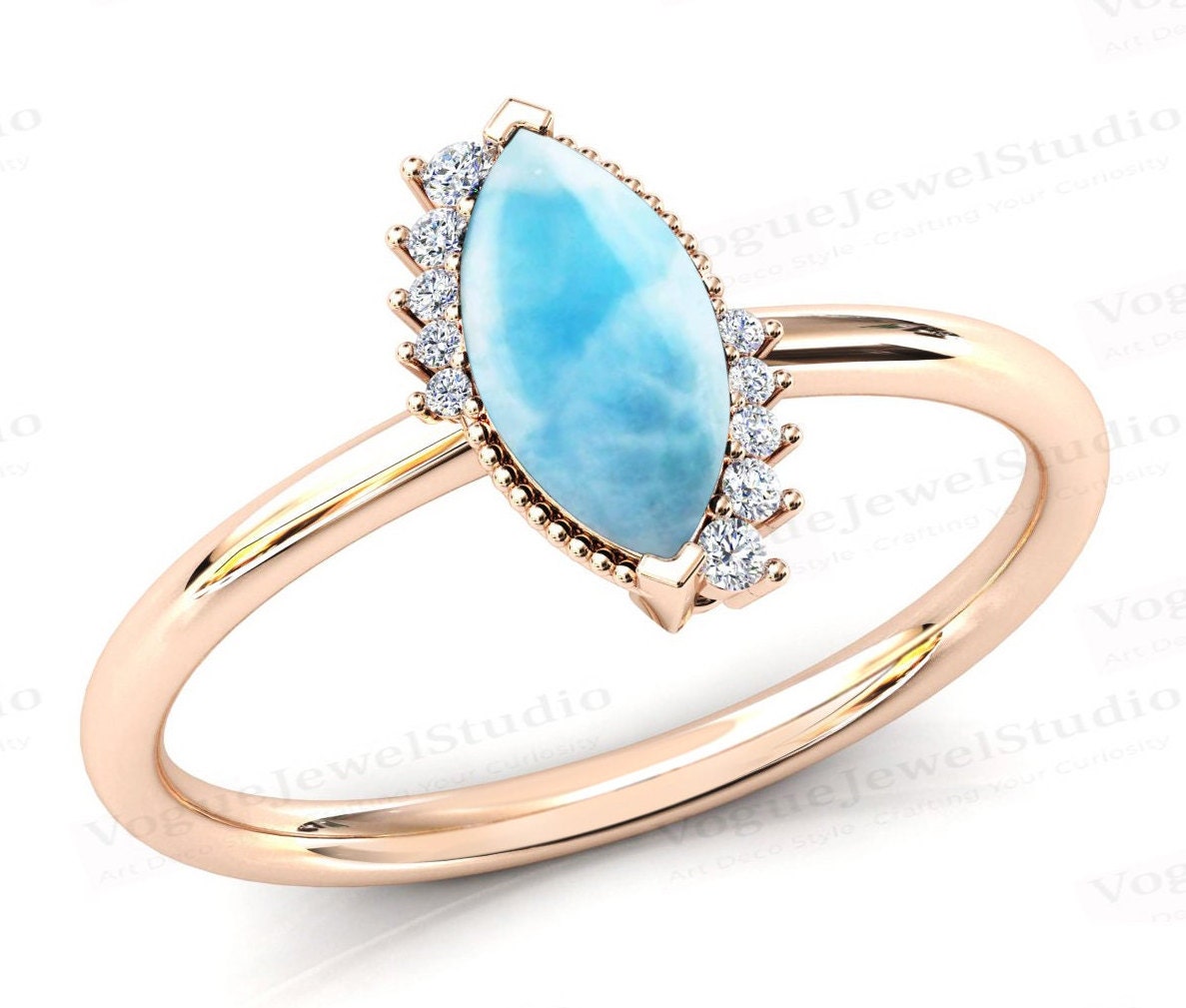 Marquise Cut Larimar Verlobungsring 14K Gold Art Deco Ehering Für Frauen Jahrestag Geschenk Vintage Antik Braut Ring von VogueJewelStudio