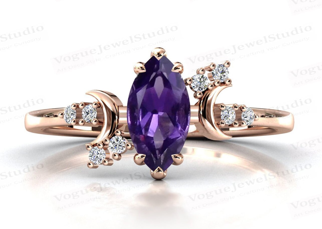 Mond Meines Lebens Amethyst Verlobungsring Antik Ehering Für Frauen Jahrestag Geschenk Marquise Cut Art Deco Brautring von VogueJewelStudio