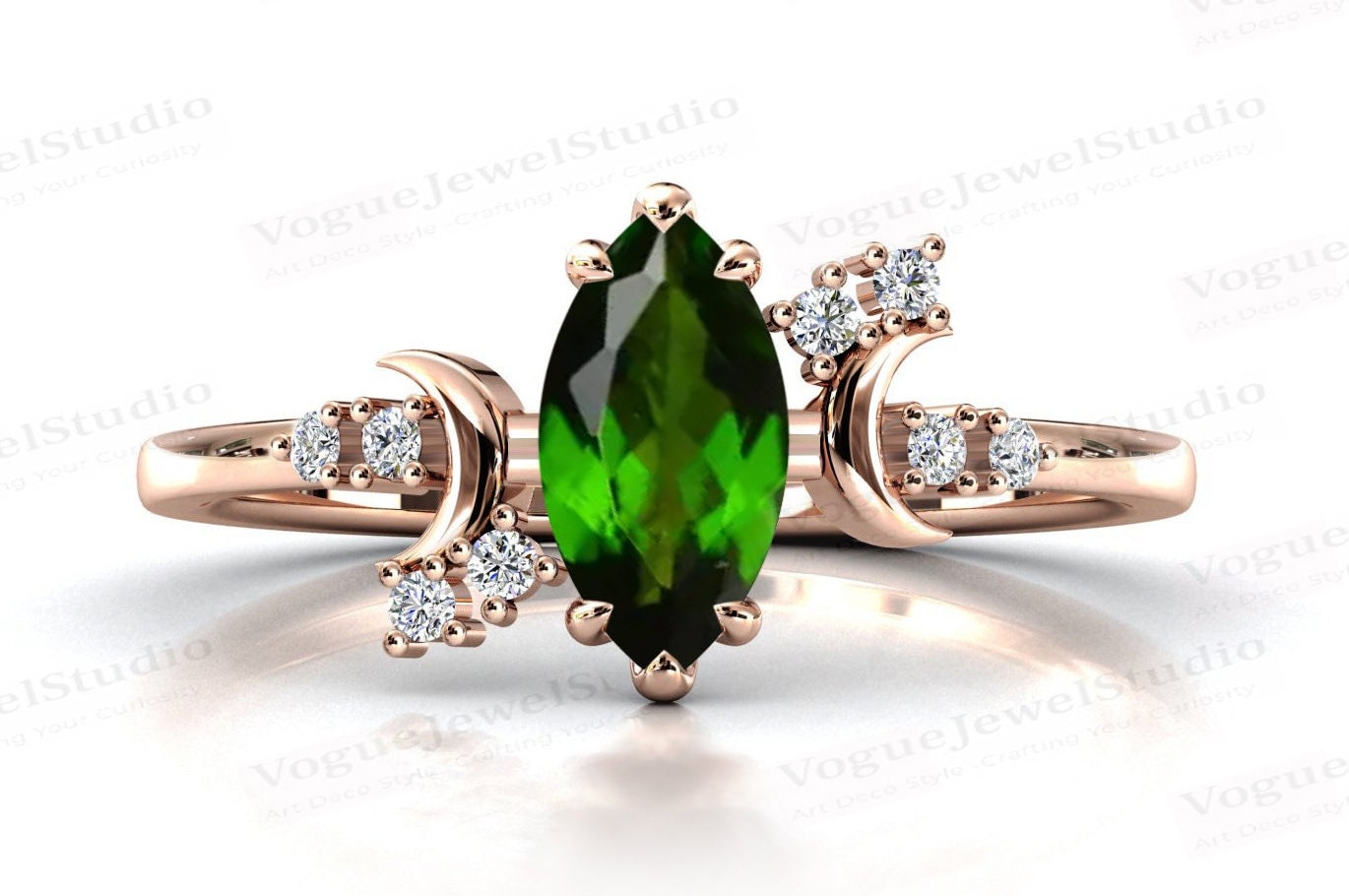 Mond Meines Lebens Chrom Diopside Verlobungsring 14K Gold Ehering Für Frauen Art Deco Braut Versprechen Ring von VogueJewelStudio