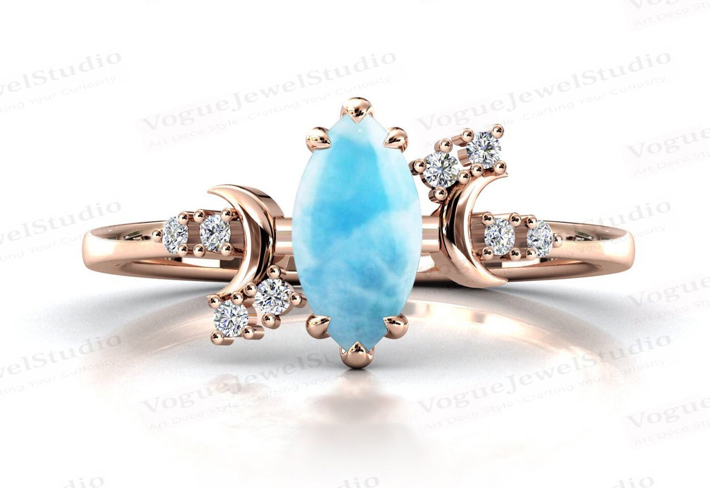 Mond Meines Lebens Larimar Verlobungsring Art Deco Ehering Für Frauen 14K Gold Vintage Brautring Trauring von VogueJewelStudio