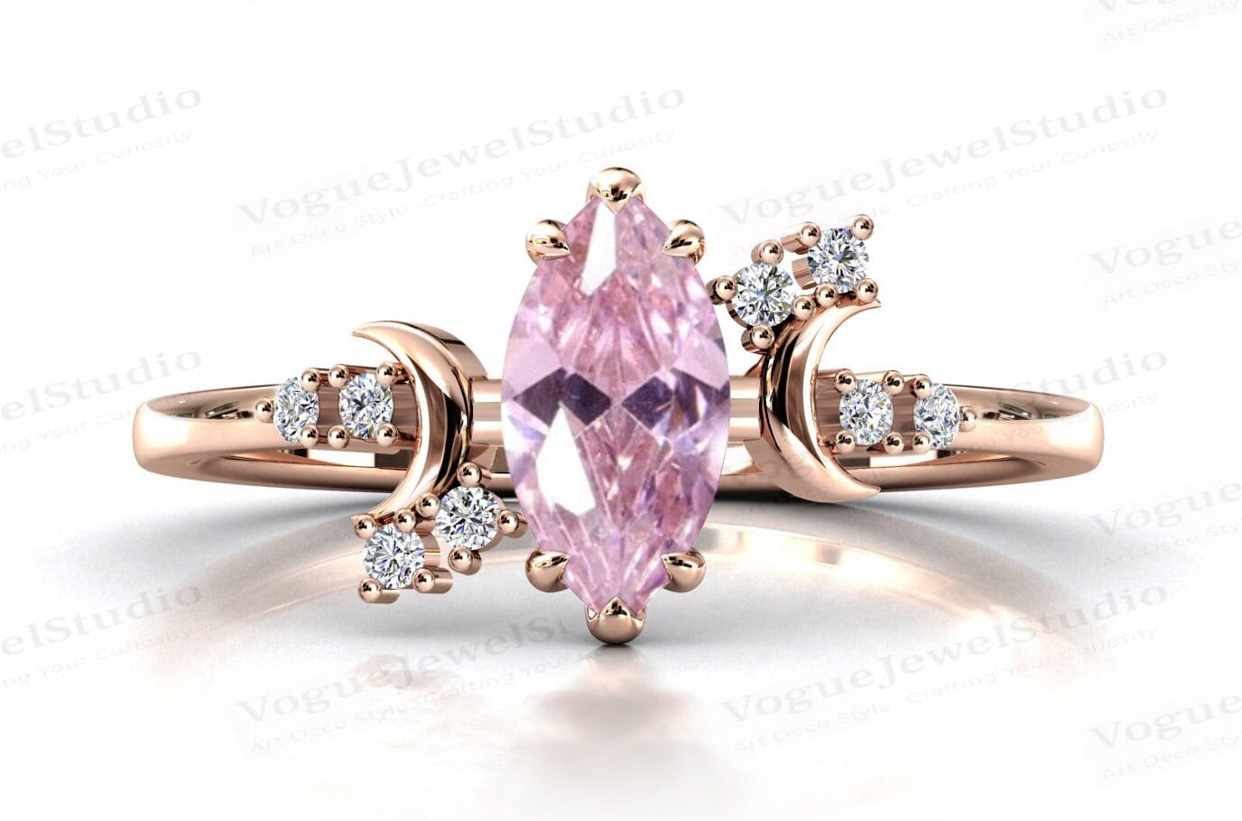 Mond Meines Lebens Rosa Morganit Verlobungsring Art Deco Ehering 14K Gold Braut Versprechen Ring Frauen Jahrestag Geschenk von VogueJewelStudio