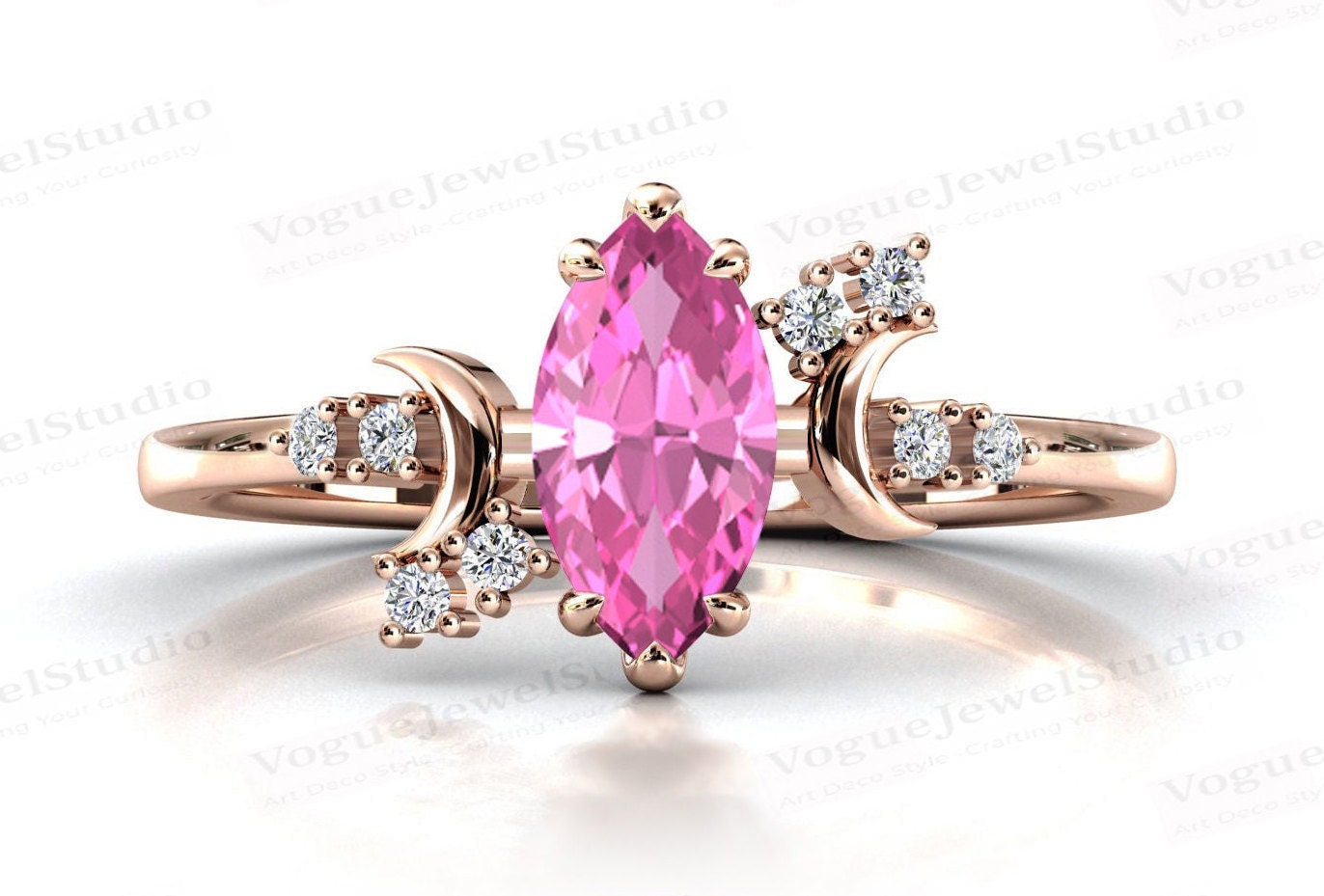 Mond Meines Lebens Rosa Turmalin Verlobungsring Vintage Marquise Cut Ehering Für Frauen Art Deco Brautring von VogueJewelStudio