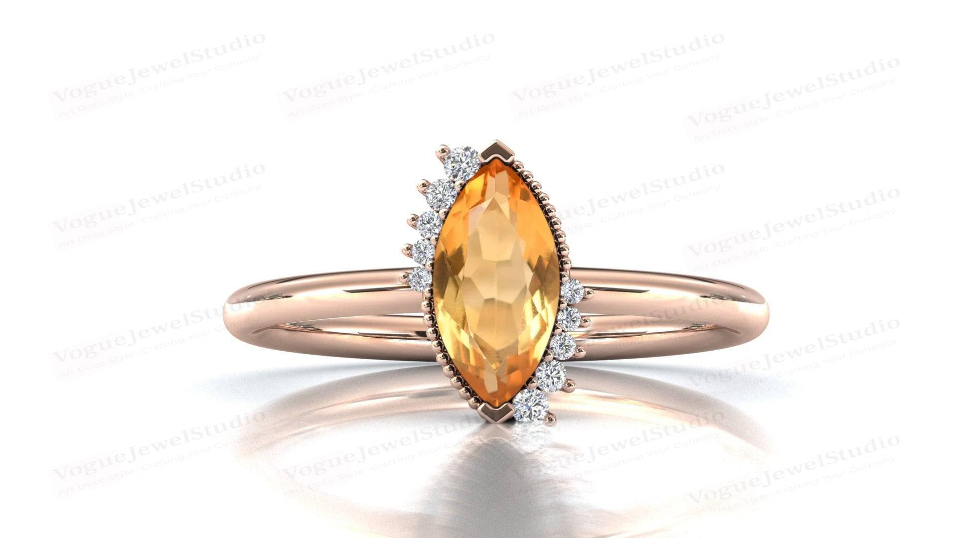 Natürlicher Citrin Verlobungsring Vintage Ehering Für Frauen 14K Gold Unikat Brautring Marquise Cut Versprechensring von VogueJewelStudio