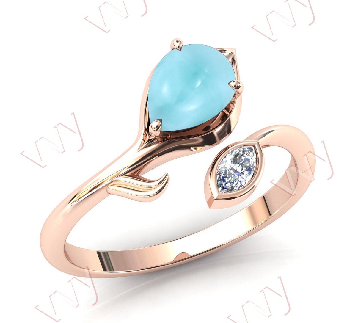 Natürlicher Larimar Verlobungsring 14K Gold Zweig Art Deco Antik Ehering Vintage Brautschmuck Ring von VogueJewelStudio