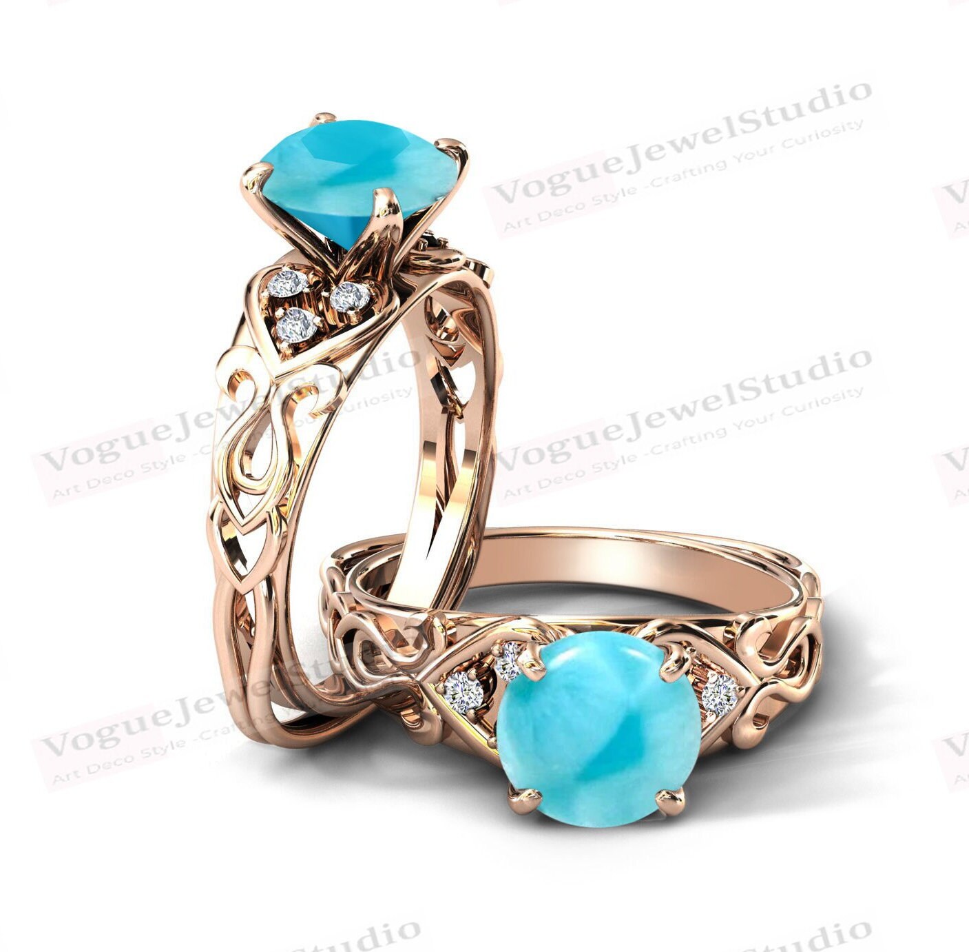 Natürlicher Larimar Verlobungsring Antik Frauen Ehering 925 Silber Braut Jahrestag Ring Unikat Versprechen Für Sie von VogueJewelStudio