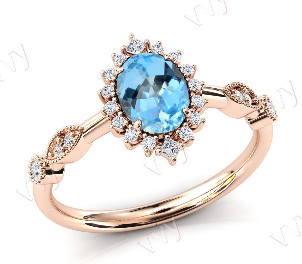 Natürlicher Sky Blue Topas Verlobungsring Oval Cut Ehering Art Deco Blautopas Antik Frauen Jahrestag Ring von VogueJewelStudio