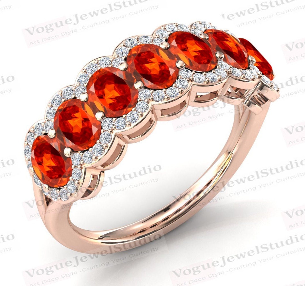 Orange Saphir Eternity Hochzeitsband Für Frauen Art Deco Verlobungsring 14K Gold Halb Band Sie von VogueJewelStudio