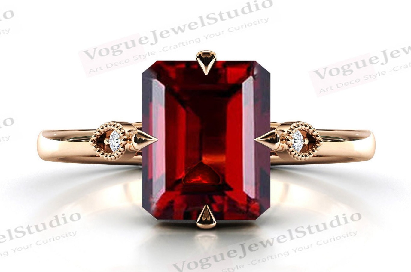 Roter Granat Verlobungsring 14K Gold Ehering Smaragd Schliff Brautring Solitär Jahrestag Ring Geschenk Für Sie von VogueJewelStudio