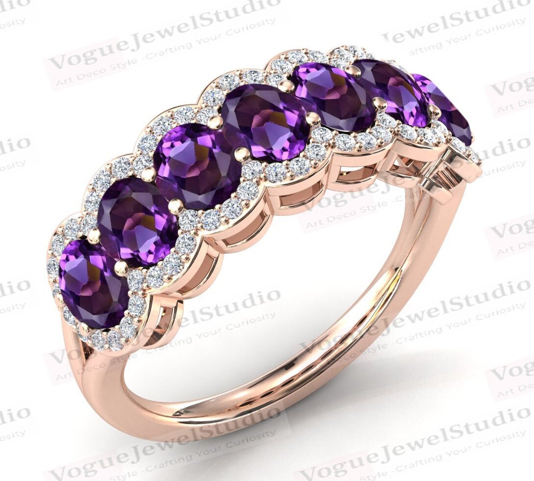 Vintage Amethyst Eternity Band Für Frauen 14K Gold Verlobungsring Art Deco Halb Hochzeitsband Jahrestag Geschenk von VogueJewelStudio