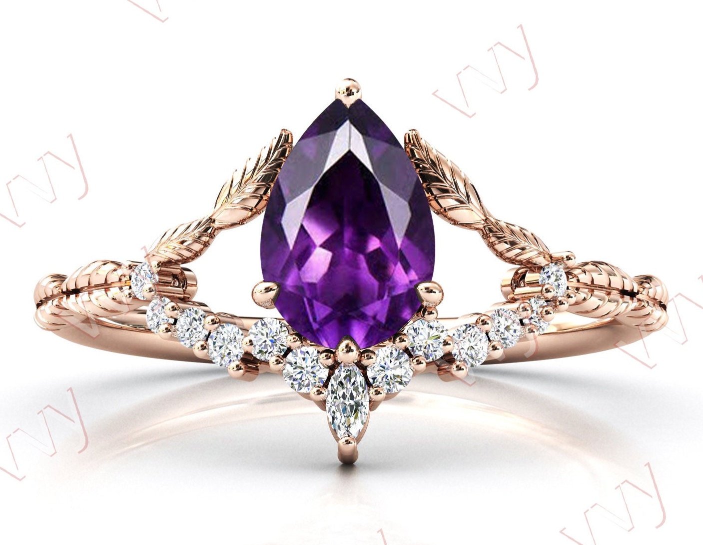 Vintage Amethyst Verlobungsring Rosegold Antik Ehering Art Deco Braut Versprechen Ring Blatt Stil von VogueJewelStudio