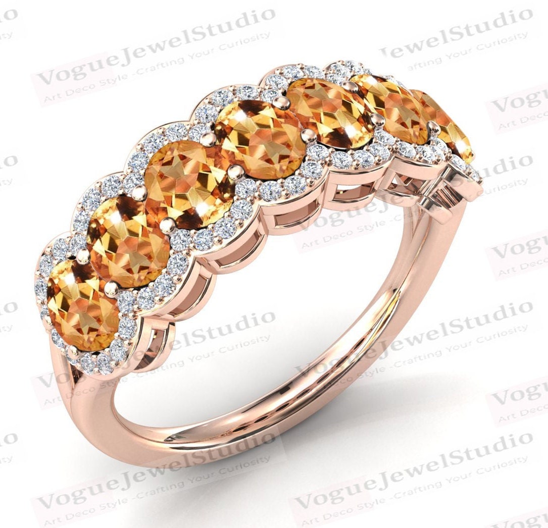 Vintage Citrin Verlobungsring Art Deco Eternity Band Für Frauen Rosegold Halb Antik Hochzeitsband von VogueJewelStudio