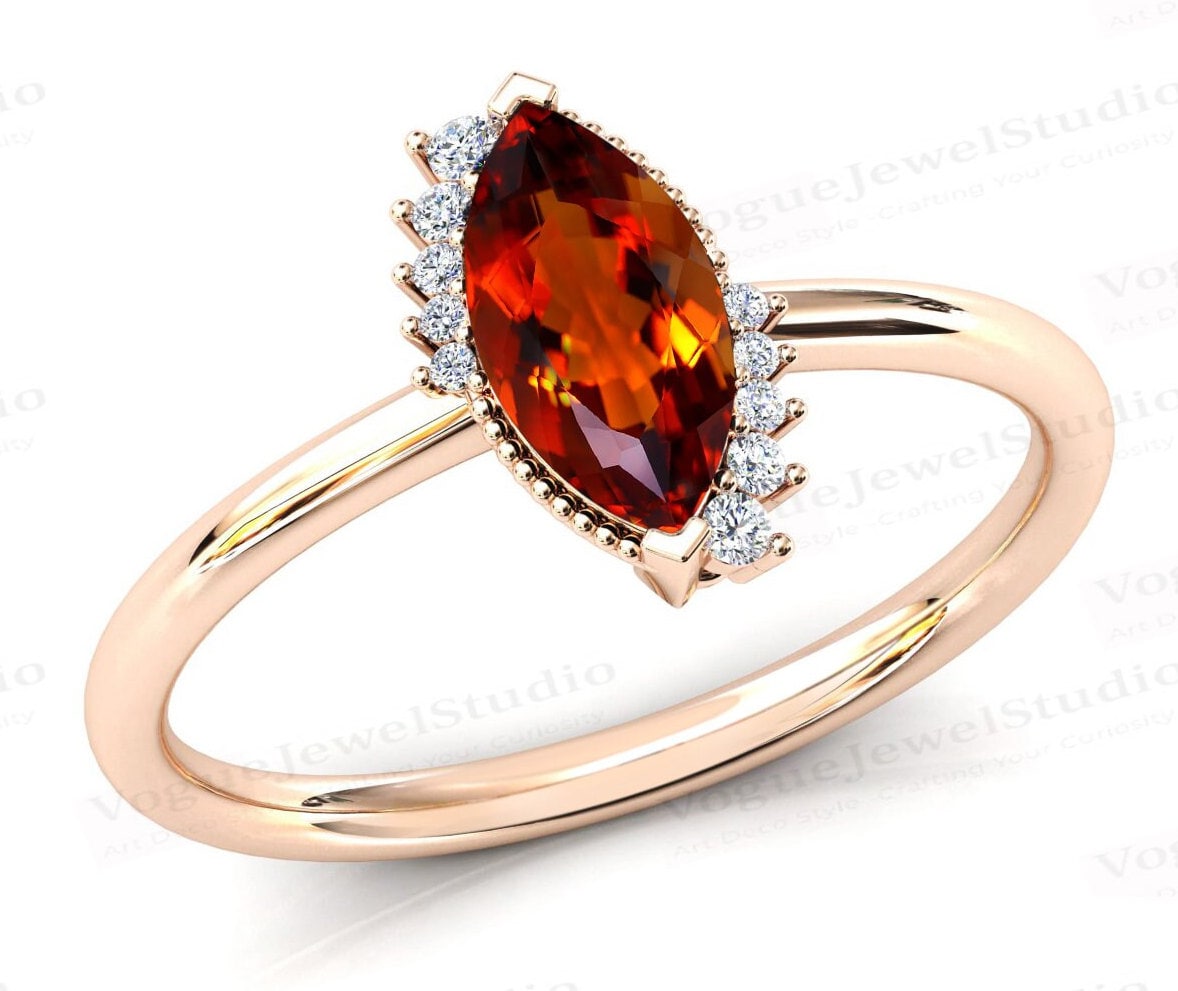 Vintage Maderia Citrin Verlobungsring Art Deco Ehering Für Frauen Jahrestag Geschenk Marquise Cut Versprechen Ring von VogueJewelStudio