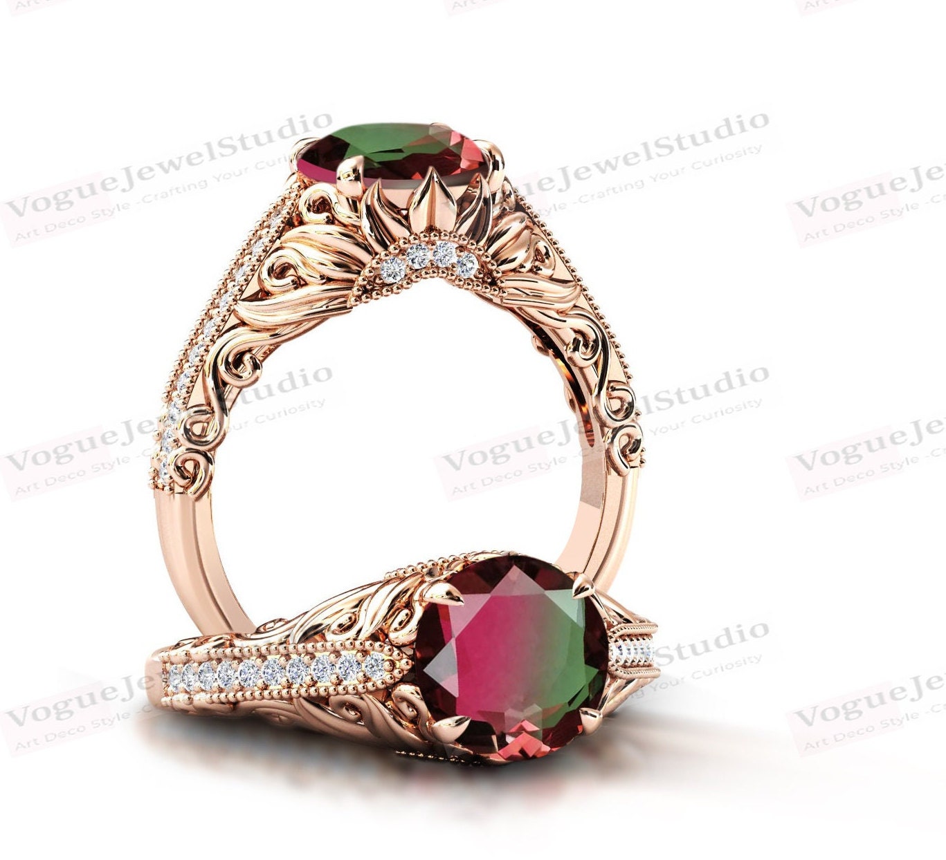 Vintage Mehrfarbiger Turmalin Verlobungsring Art Deco Multi Color Blatt Ehering Antik Braut Jahrestag Ring Für Frauen von VogueJewelStudio