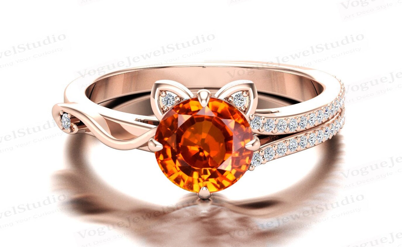 Vintage Orange Saphir Verlobungsring 14K Gold Art Deco Ehering Antiker Brautring Vintage Orange Saphir Verlobungsring 14K Gold Art Deco Ehering Antiker Brautring von VogueJewelStudio