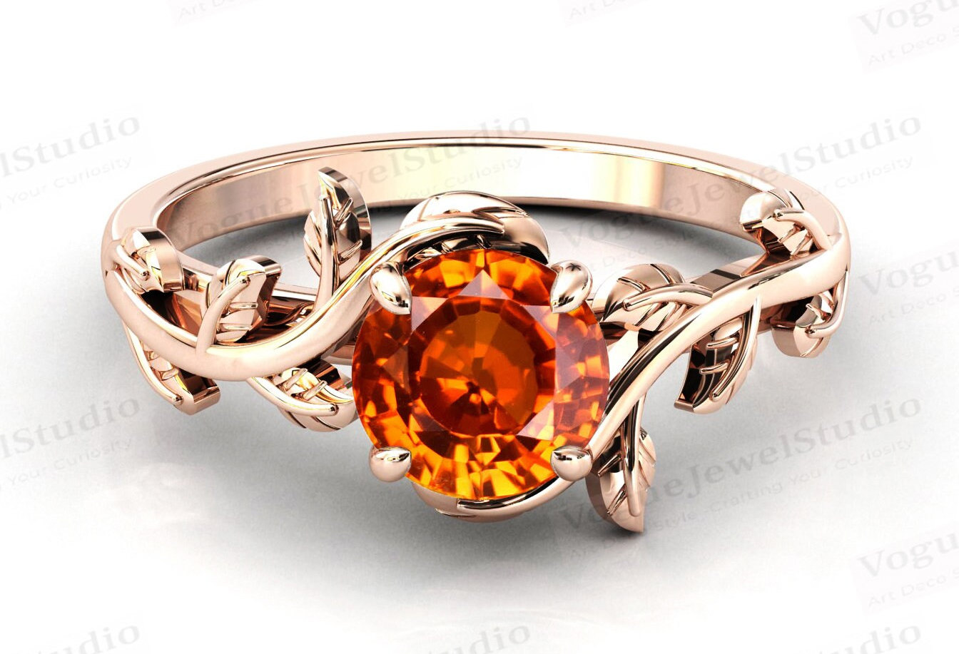 Vintage Orange Saphir Verlobungsring Antik Blatt Stil Ehering Für Frauen Art Deco Braut Jahrestag Ring von VogueJewelStudio