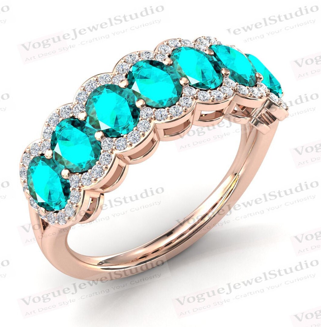 Vintage Paraiba Turmalin Eternity Band Für Frauen Art Deco Verlobungsring Grün Halb Hochzeitsband von VogueJewelStudio