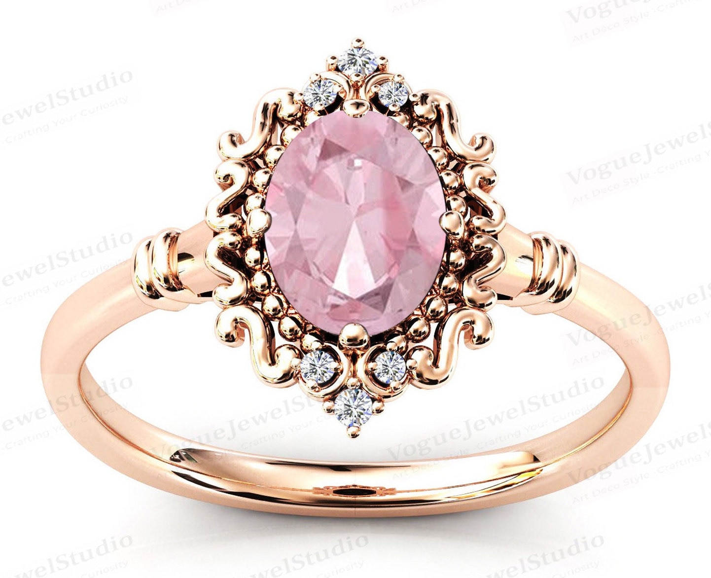 Vintage Pink Morganit Verlobungsring Antik Filigran Ehering 14K Gold Art Deco Brautring Jahrestag Geschenk von VogueJewelStudio