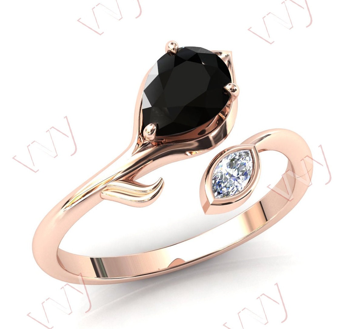 Vintage Schwarzer Onyx Zweig Verlobungsring Art Deco Ehering 14K Roségold Schwarz Antik Hochzeit Jahrestag Ring Für Frauen von VogueJewelStudio