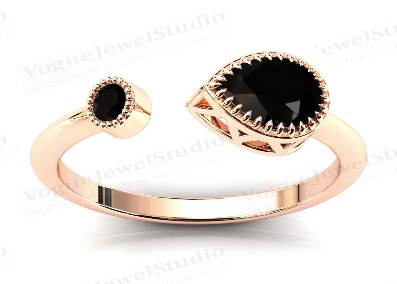 Zierlich Schwarzer Onyx Verlobungsring Pear Cut Ehering Frauen Art Deco 14K Gold Schwarz Jahrestag Versprechensring von VogueJewelStudio