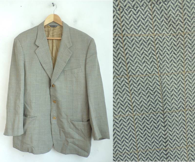 80Er Jahre Zick-Zack-Print-Blazer, Jahre, Beige-Brauner Herren-Sakko, Vintage-Sakko von VogueVibes