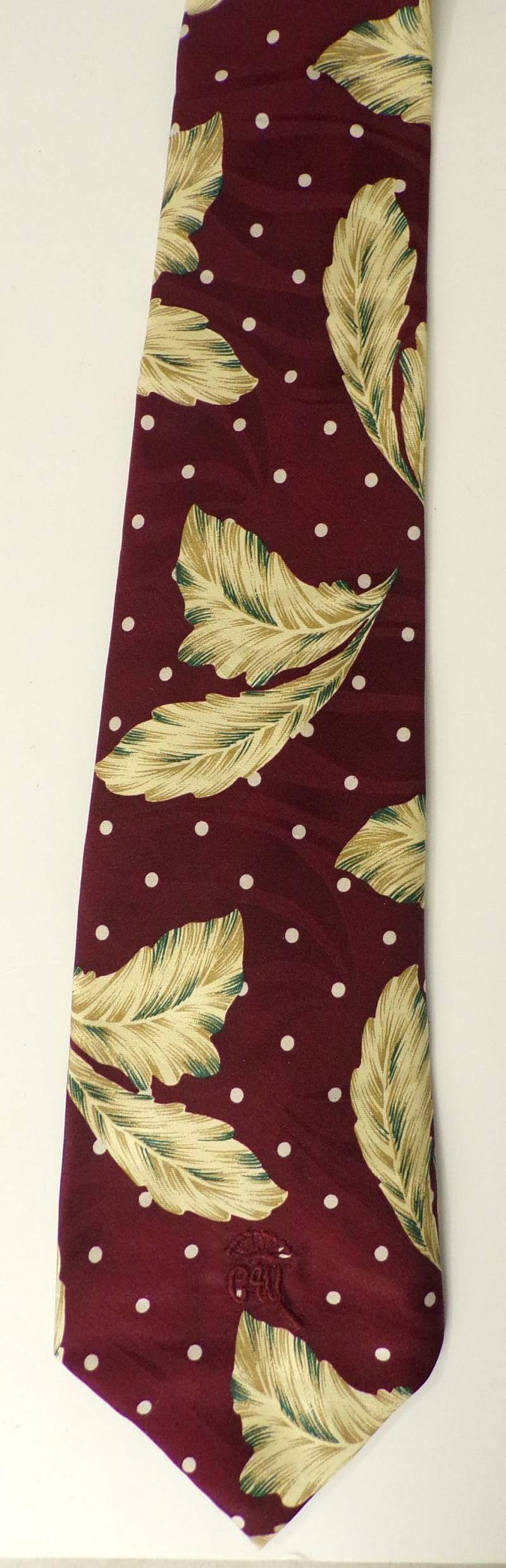90Er Jahre Dunkelrot & Gold Polka Dot Blatt Muster Krawatte, Herrenkrawatte, Krawatte Mit Blättermuster, Blattgold, Seidenkrawatte von VogueVibes