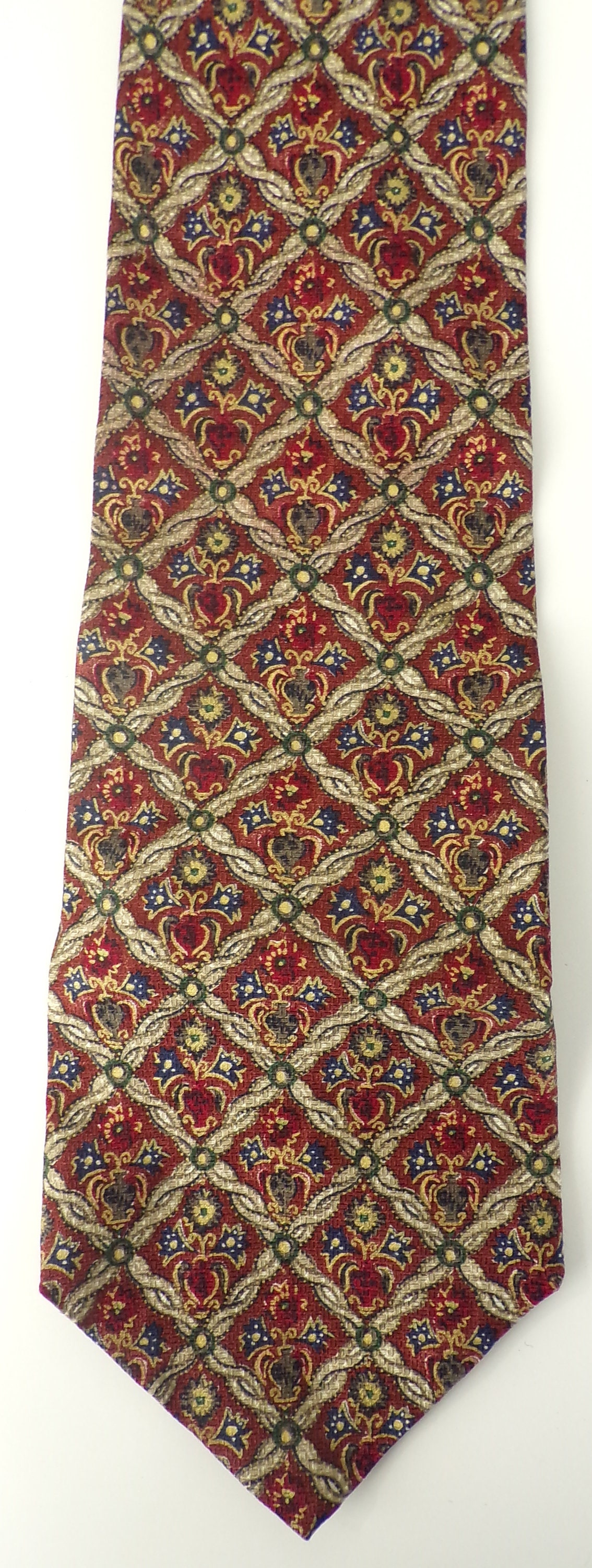 Vintage 90Er Jahre Seidenkrawatte - Rot Braun Blauer Druck von VogueVibes