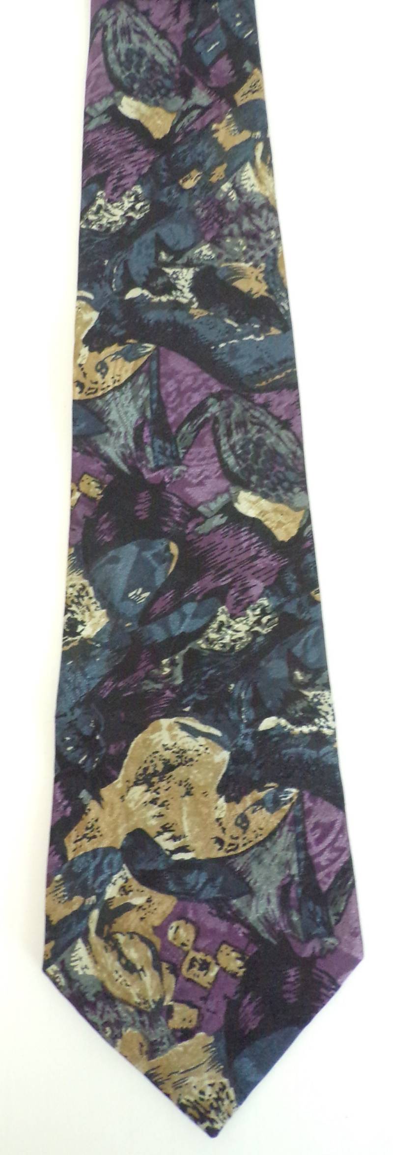 Vintage Abstrakt Lila Blau & Braun Krawatte, 80Er Jahre Abstrakte Polyester Retro Preppy von VogueVibes