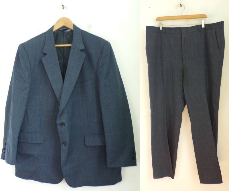 Vintage Herren Anzug, Karierter Blau Brauner 2-Teiliger Anzug Größe 50 & 44W, Dunkelblauer Herrenanzug, Formeller Anlass von VogueVibes